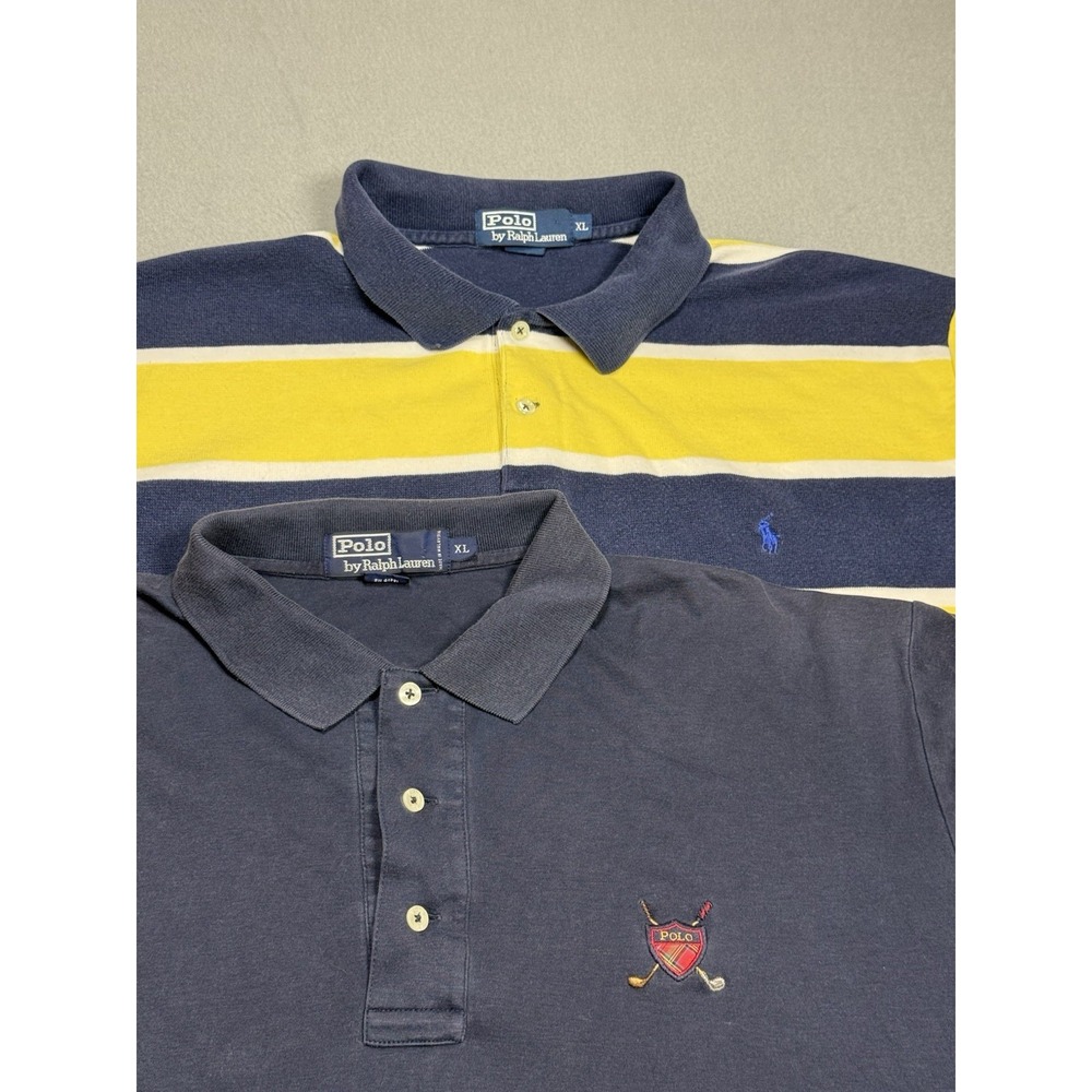 Ralph Lauren Navy & Yellow Striped Polo + Solid Navy Polo (2)